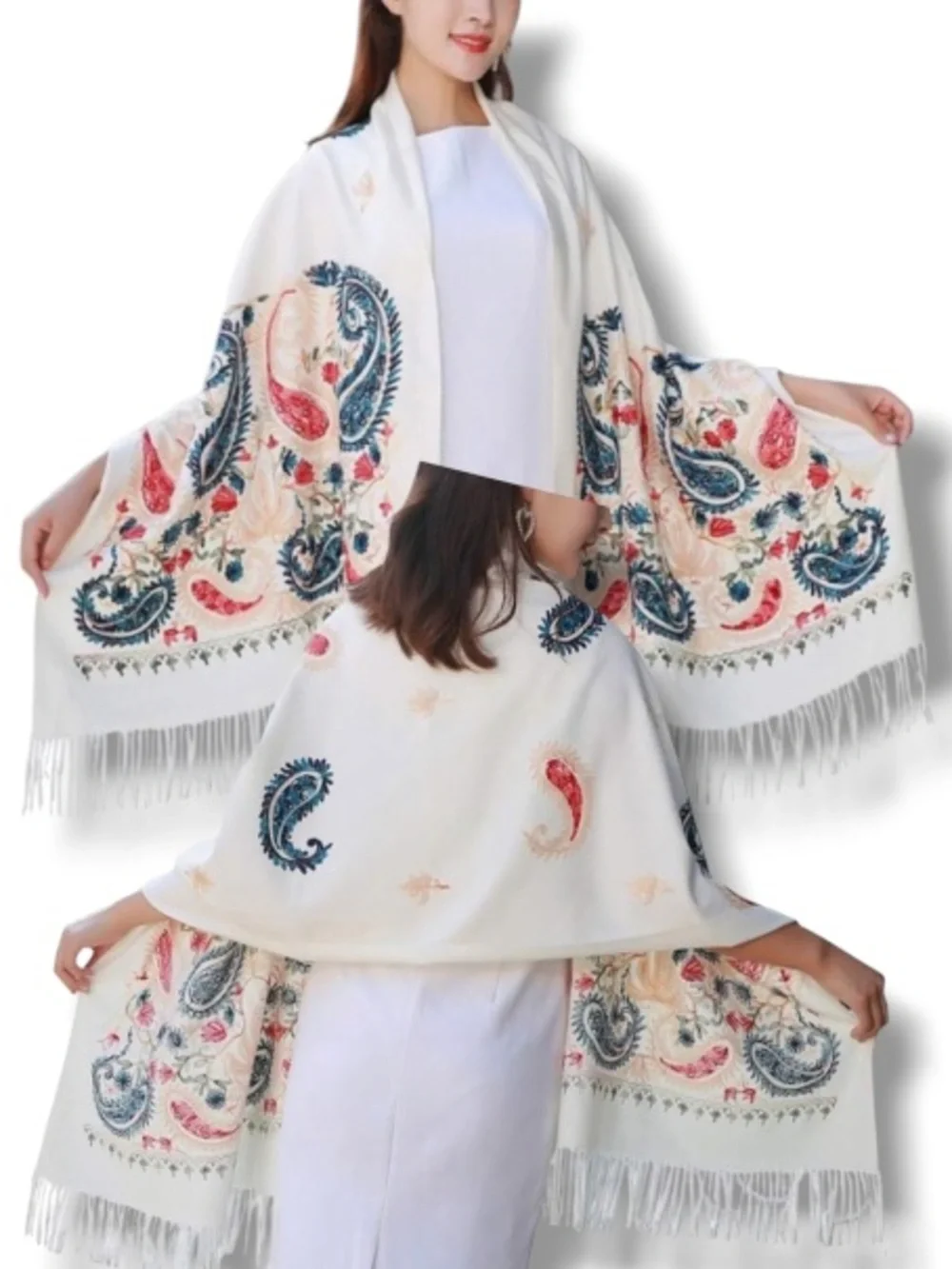 Urban CoCo Women’s Embroidered Shawl Scarf Wraps Colorful Detailed Ethnic Design